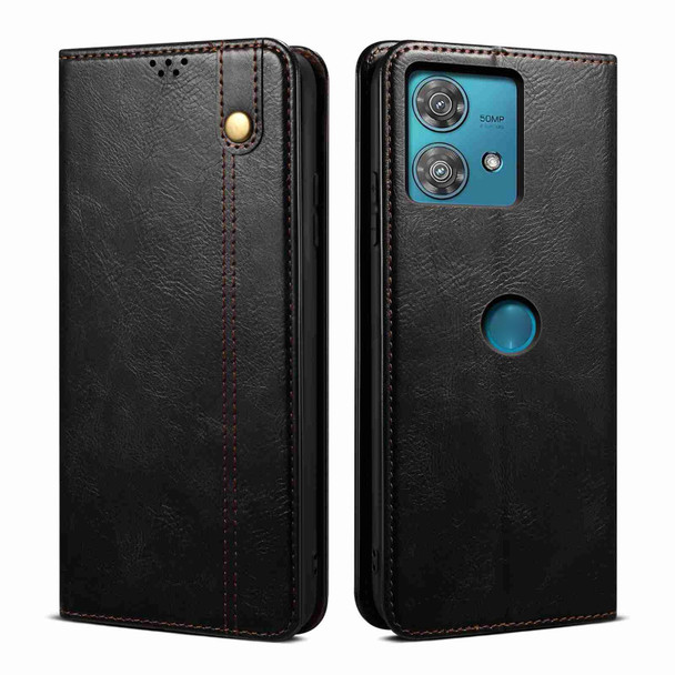 For Motorola Edge 40 Neo Oil Wax Crazy Horse Texture Leatherette Phone Case(Black)