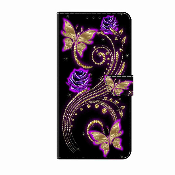 For Samsung Galaxy S24 Ultra 5G Crystal 3D Shockproof Protective Leatherette Phone Case(Purple Flower Butterfly)