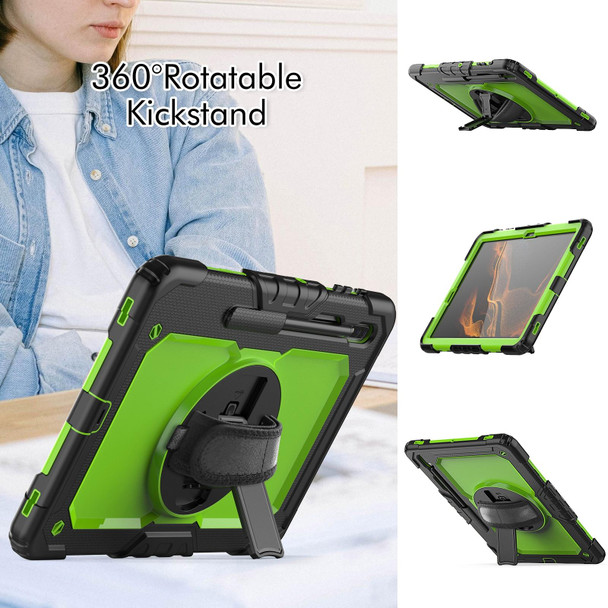 Samsung Galaxy Tab S8+ 12.4 inch SM-X800 Silicone + PC Tablet Case with Shoulder Strap(Black+Yellow Green)