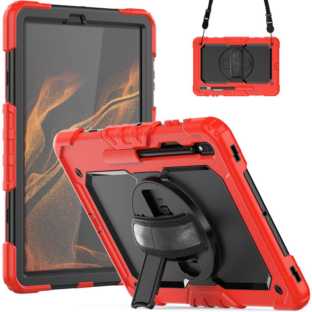 Samsung Galaxy Tab S8+ 12.4 inch SM-X800 Silicone + PC Tablet Case with Shoulder Strap(Red+Black)