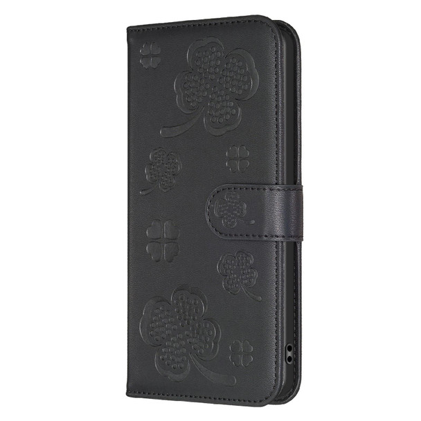 For Samsung Galaxy A55 Four-leaf Embossed Leatherette Phone Case(Black)