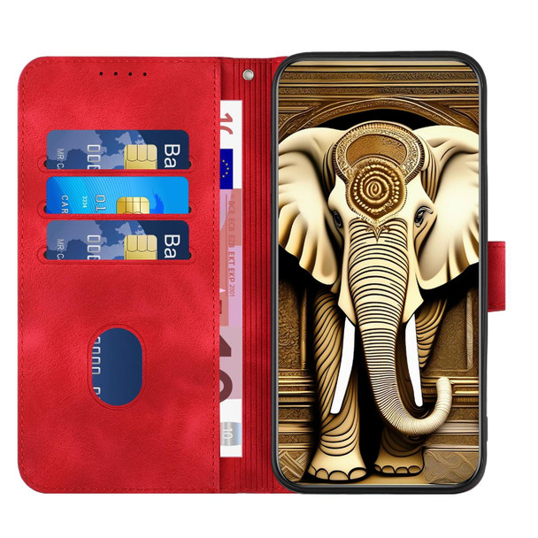 For Motorola Edge 40 YX0060 Elephant Head Embossed Phone Leatherette Case with Lanyard(Red)