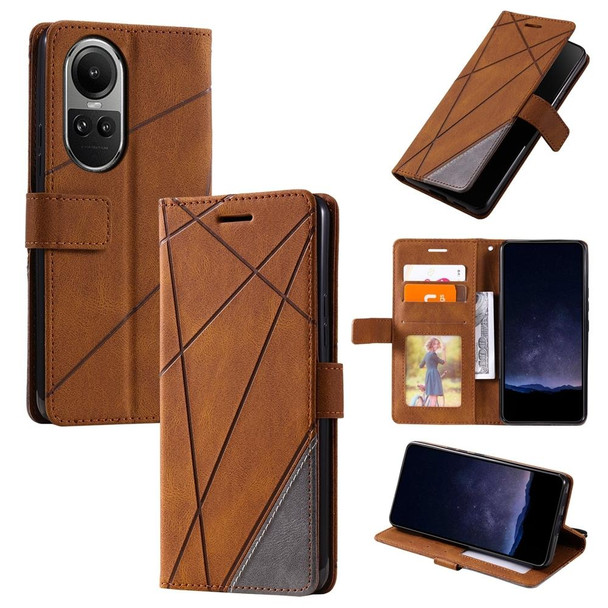 For OPPO Reno10 Pro+ Skin Feel Splicing Leatherette Phone Case(Brown)