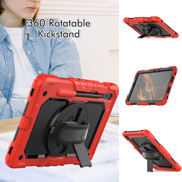 Samsung Galaxy Tab S8 11 inch SM-X700 Silicone + PC Tablet Case with Shoulder Strap(Red+Black)