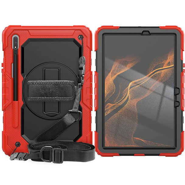 Samsung Galaxy Tab S8 11 inch SM-X700 Silicone + PC Tablet Case with Shoulder Strap(Red+Black)