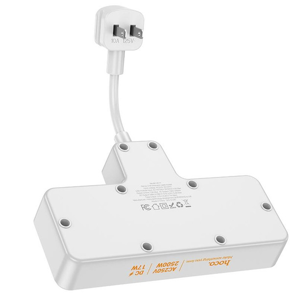 hoco AC11 Voyage 2-position Expansion Socket with USB-C+3USB Ports, Cable Length: 8.5cm, US Plug(White)