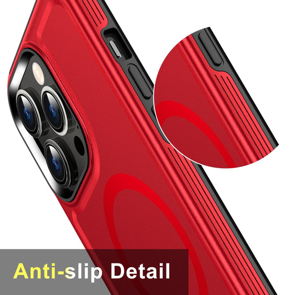 For iPhone 13 Shield Armor MagSafe TPU Hybrid PC Phone Case(Red)