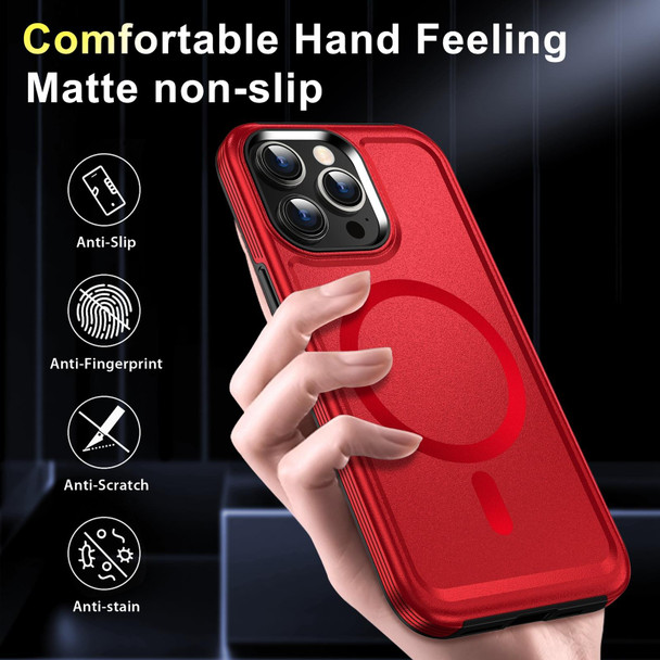 For iPhone 13 Shield Armor MagSafe TPU Hybrid PC Phone Case(Red)