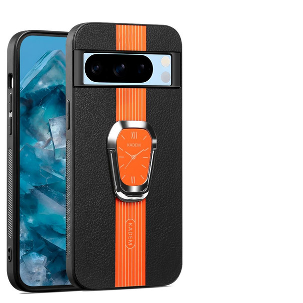 For Google Pixel 6 Pro Magnetic Litchi Leatherette Back Phone Case with Holder(Orange)