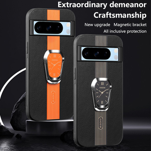 For Google Pixel 6 Pro Magnetic Litchi Leatherette Back Phone Case with Holder(Orange)