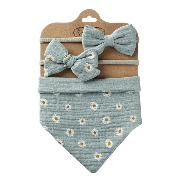 3 In 1 Baby Drooling Towel Cotton Printed Double Sided Triangle Towel Headband Set Waterproof Bibs, Style: DP069-5