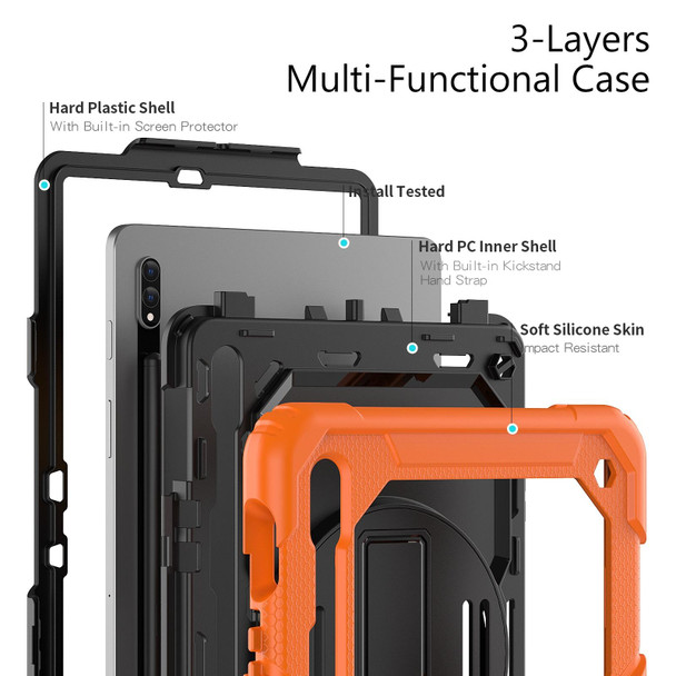 Samsung Galaxy Tab S8 11 inch SM-X700 Silicone + PC Tablet Case with Shoulder Strap(Orange+Black)