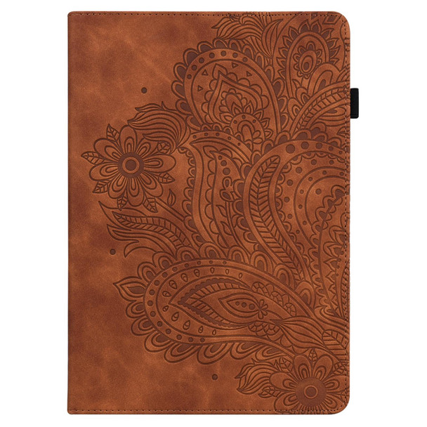 Samsung Galaxy Tab A8 10.5 2021 Peacock Embossed Pattern Leather Tablet Case(Brown)