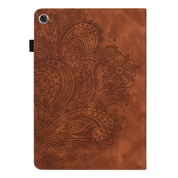 Samsung Galaxy Tab A8 10.5 2021 Peacock Embossed Pattern Leather Tablet Case(Brown)