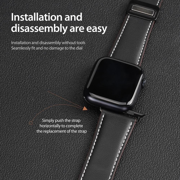 For Apple Watch SE 2022 44mm DUX DUCIS YA Series Magnetic Buckle Genuine Leatherette Watch Band(Black)