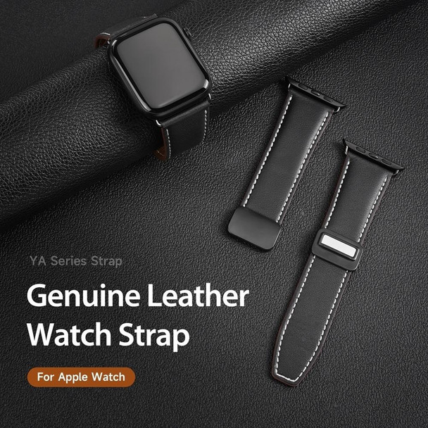 For Apple Watch SE 2022 44mm DUX DUCIS YA Series Magnetic Buckle Genuine Leatherette Watch Band(Black)