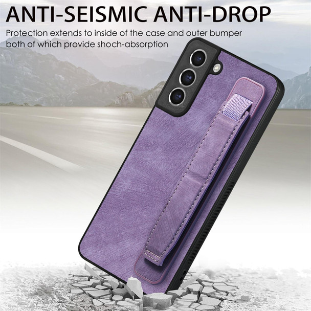 For Samsung Galaxy S21 FE 5G Retro Wristband Holder Leatherette Back Phone Case(Purple)