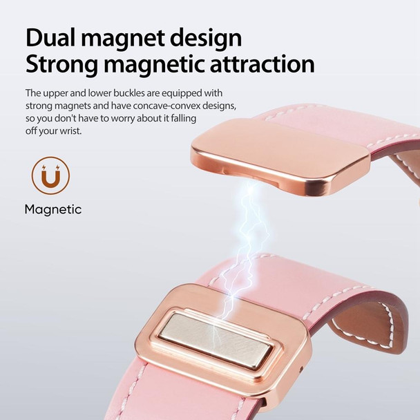 For Apple Watch SE 2022 44mm DUX DUCIS YA Series Magnetic Buckle Genuine Leatherette Watch Band(Pink)