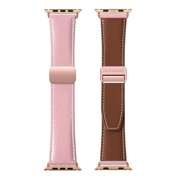 For Apple Watch SE 2022 44mm DUX DUCIS YA Series Magnetic Buckle Genuine Leatherette Watch Band(Pink)