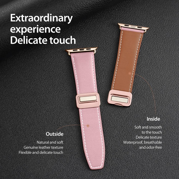 For Apple Watch SE 2022 44mm DUX DUCIS YA Series Magnetic Buckle Genuine Leatherette Watch Band(Pink)