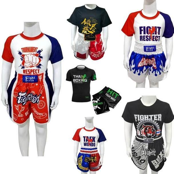 ZhuoAo Boxing Costumes Kids Sparring Fighting Shorts Muay Thai Free Fighting Tights Set, Style: Silvery Dragon Black(M)