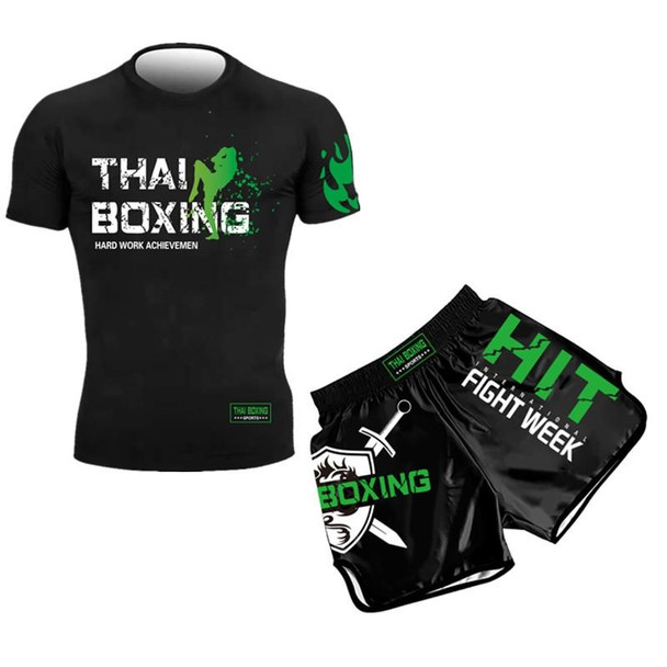 ZhuoAo Boxing Costumes Kids Sparring Fighting Shorts Muay Thai Free Fighting Tights Set, Style: HIT Green(M)