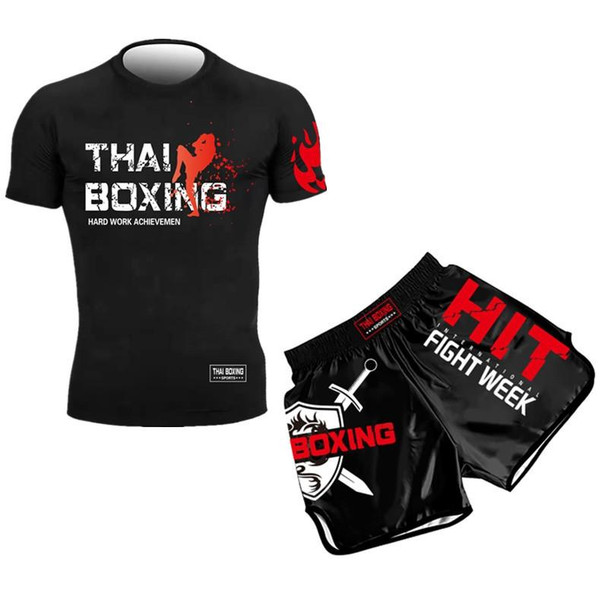 ZhuoAo Boxing Costumes Kids Sparring Fighting Shorts Muay Thai Free Fighting Tights Set, Style: HIT Red(M)