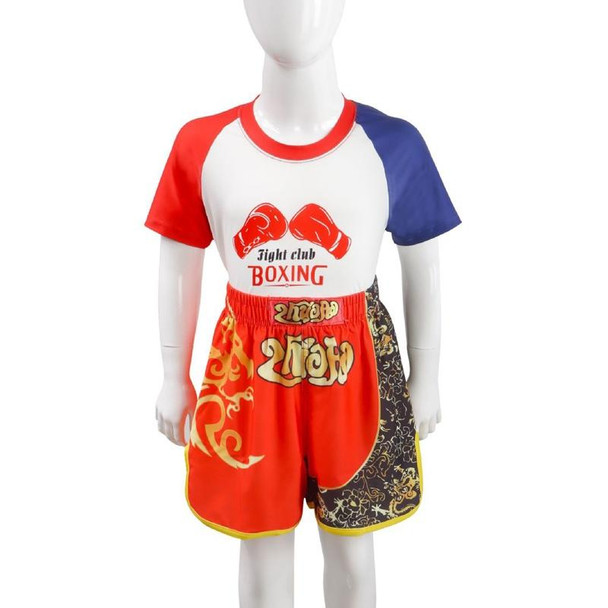 ZhuoAo Boxing Costumes Kids Sparring Fighting Shorts Muay Thai Free Fighting Tights Set, Style: Hot Printing Red Gold Dragon(L)
