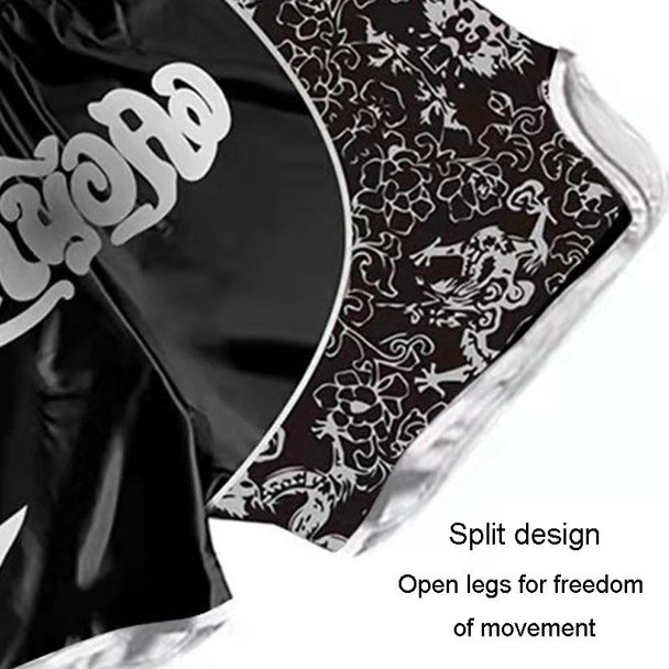 ZhuoAo Boxing Costumes Kids Sparring Fighting Shorts Muay Thai Free Fighting Tights Set, Style: Silvery Dragon Black(XL)