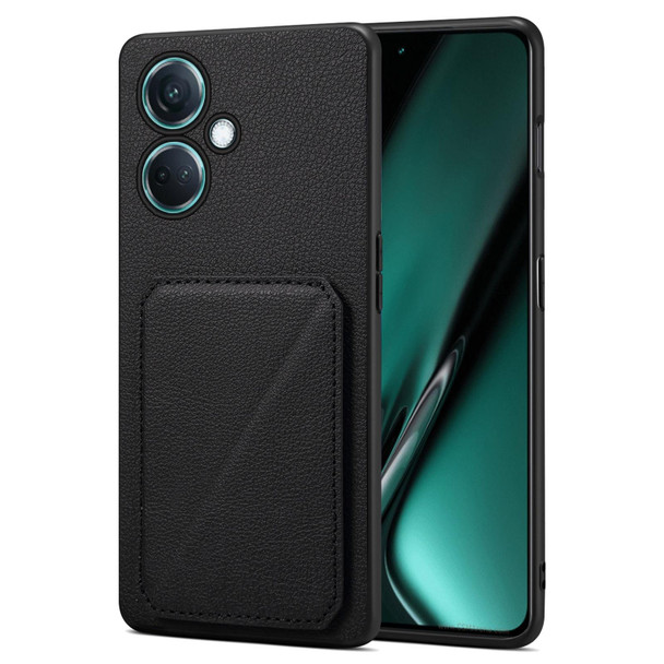 For OnePlus Nord CE 3 5G / OPPO K11 Denior Imitation Calf Leatherette Back Phone Case with Holder(Black)