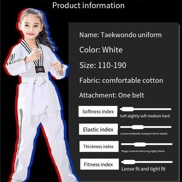 Taekwondo Clothing Child Adult Cotton Men And Women Taekwondo Training Uniforms, Size: 160(Alphabet Collar Short Sleeves)