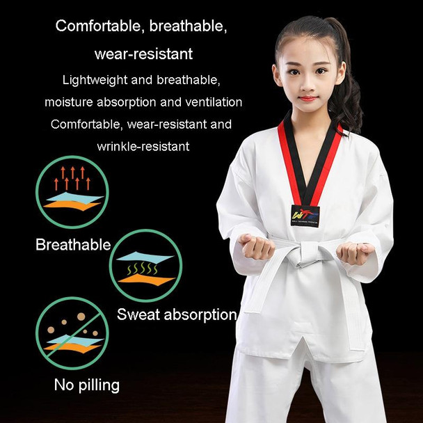 Taekwondo Clothing Child Adult Cotton Men And Women Taekwondo Training Uniforms, Size: 150(Pinoscience Red Pants)