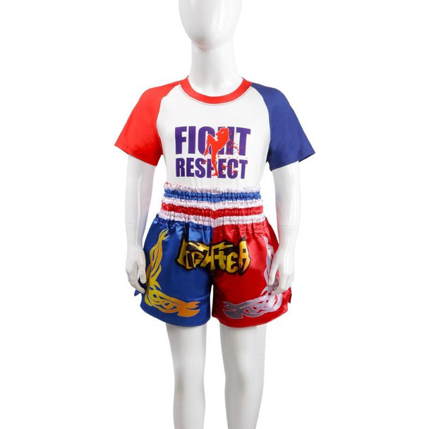 ZhuoAo Boxing Costumes Kids Sparring Fighting Shorts Muay Thai Free Fighting Tights Set, Style: FIHT Red Blue Spliced(XL)