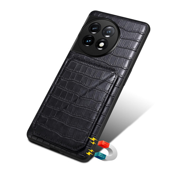 For OPPO K11 / OnePlus Nord CE3 5G Denior Imitation Crocodile Leatherette Back Phone Case with Holder(Black)