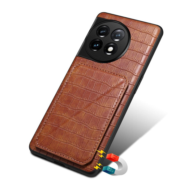 For OPPO K11x 5G / OnePlus Nord CE3 Lite Denior Imitation Crocodile Leatherette Back Phone Case with Holder(Brown)