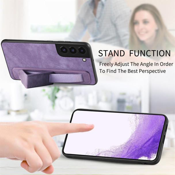 For Samsung Galaxy S22+ 5G Retro Wristband Holder Leatherette Back Phone Case(Purple)