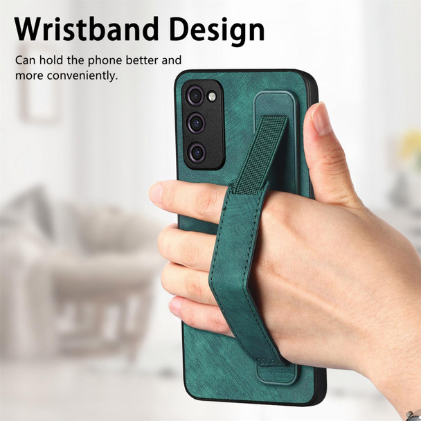 For Samsung Galaxy S20 FE Retro Wristband Holder Leatherette Back Phone Case(Green)