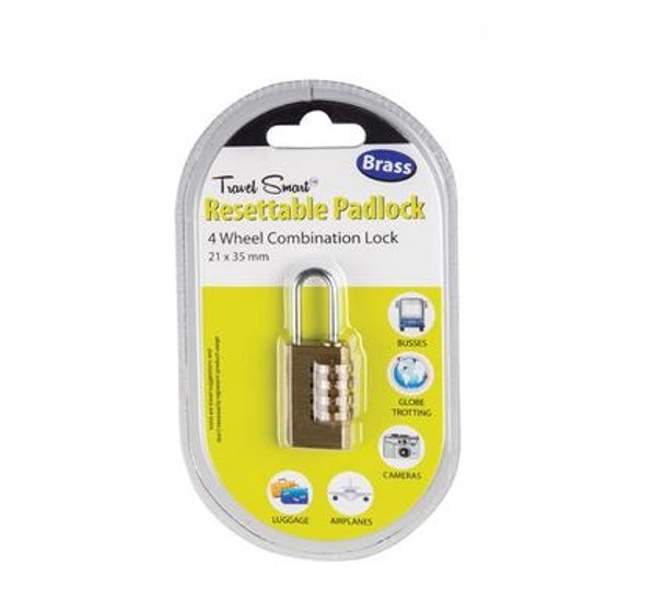 Padlock Combo Brass 4 Wheel Reset Travel Smart