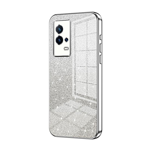 For vivo iQOO 8 Gradient Glitter Powder Electroplated Phone Case(Silver)