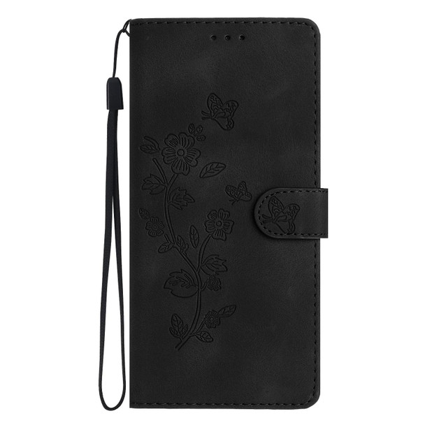 For OPPO Reno10 5G / Reno10 Pro 5G Global Flower Butterfly Embossing Pattern Leatherette Phone Case(Black)