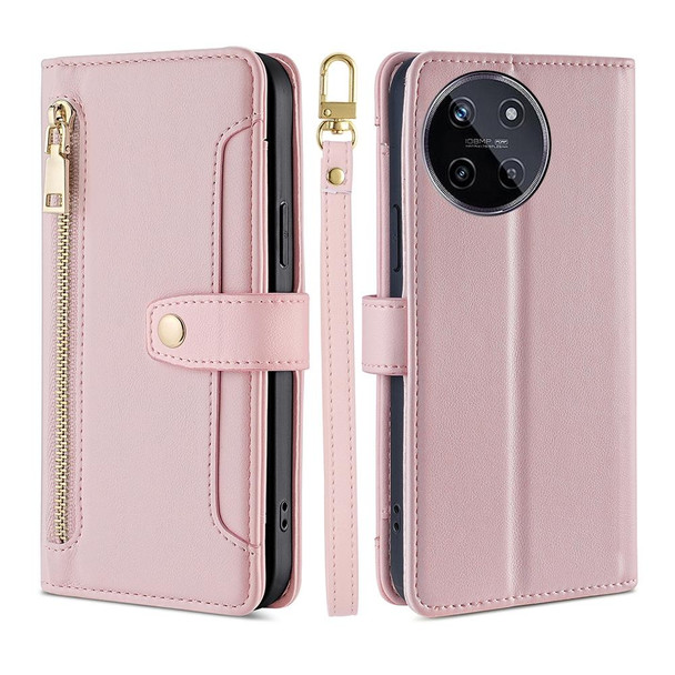 For Realme 11 4G Lite Sheep Texture Cross-body Zipper Wallet Leatherette Phone Case(Pink)