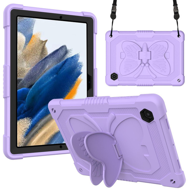 Samsung Galaxy Tab A8 10.5 2021 Beige PC + Silicone Holder Tablet Case(Raro Purple)