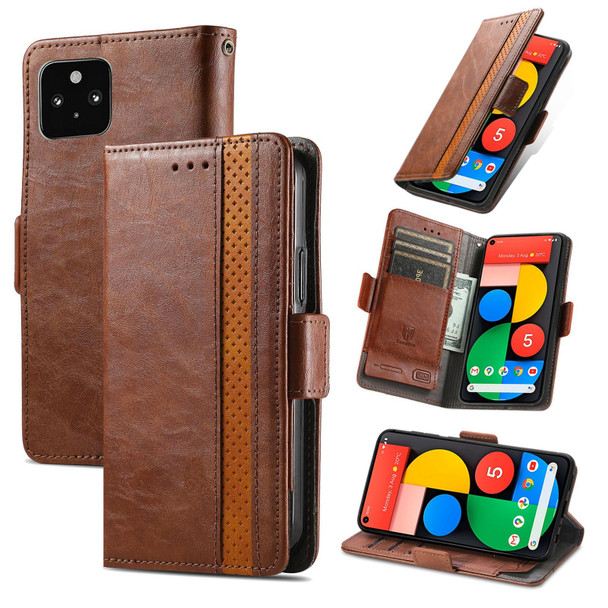 For Google Pixel 5 XL CaseNeo Splicing Dual Magnetic Buckle Leatherette Phone Case(Brown)