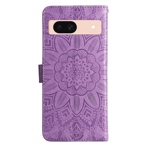For Google Pixel 8a Embossed Sunflower Leatherette Phone Case(Purple)