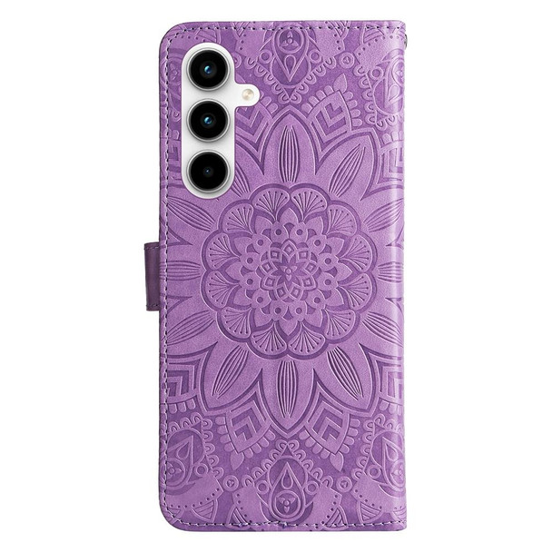 For Samsung Galaxy A35 Embossed Sunflower Leatherette Phone Case(Purple)