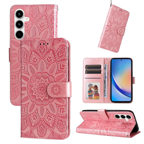 For Samsung Galaxy A35 Embossed Sunflower Leatherette Phone Case(Rose Gold)