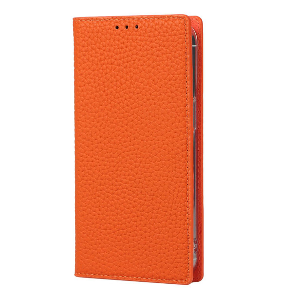 Litchi Texture Genuine Leather Phone Case With Lanyard & Holder & Card Slots & Wallet - iPhone 13 Pro Max(Orange)