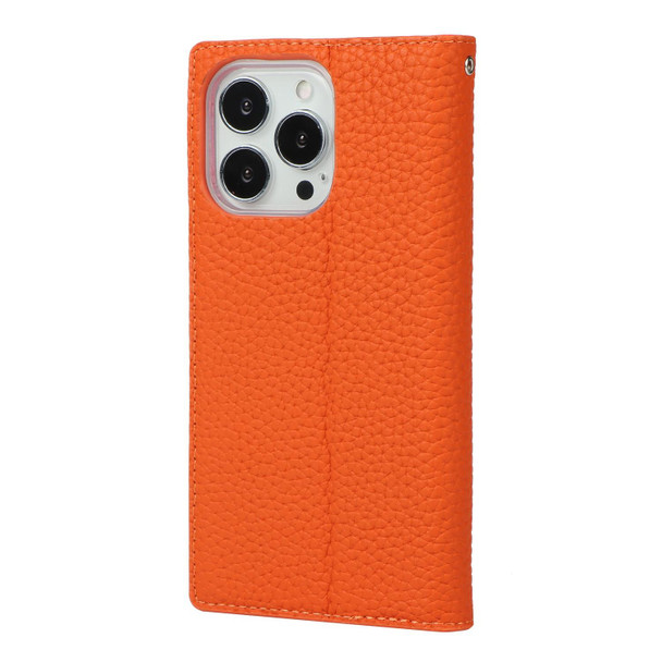 Litchi Texture Genuine Leather Phone Case With Lanyard & Holder & Card Slots & Wallet - iPhone 13 Pro Max(Orange)