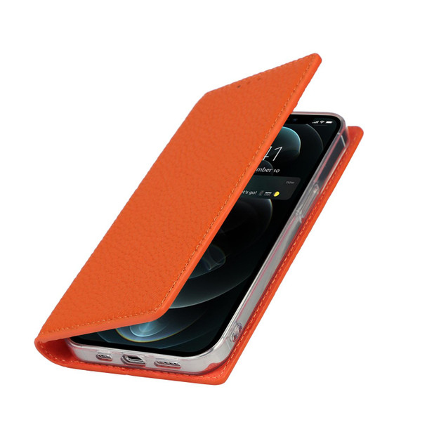 Litchi Texture Genuine Leather Phone Case With Lanyard & Holder & Card Slots & Wallet - iPhone 13 Pro Max(Orange)