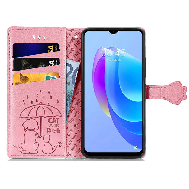 For Tecno Camon 18i Cat and Dog Embossed Leatherette Phone Case(Pink)